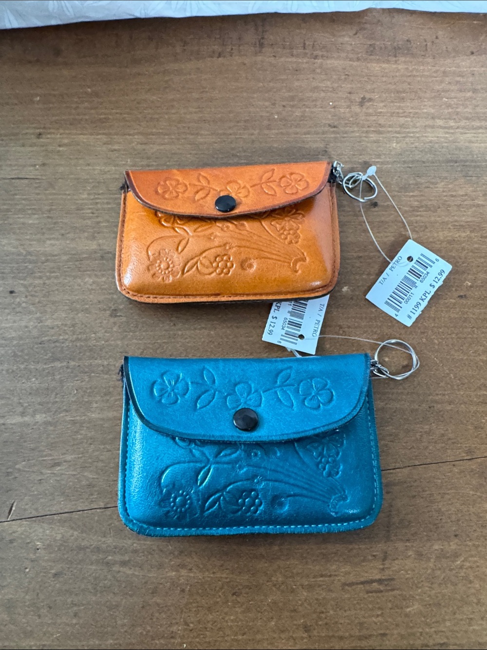 Tooled Leather Key Wallet - Orange or Teal